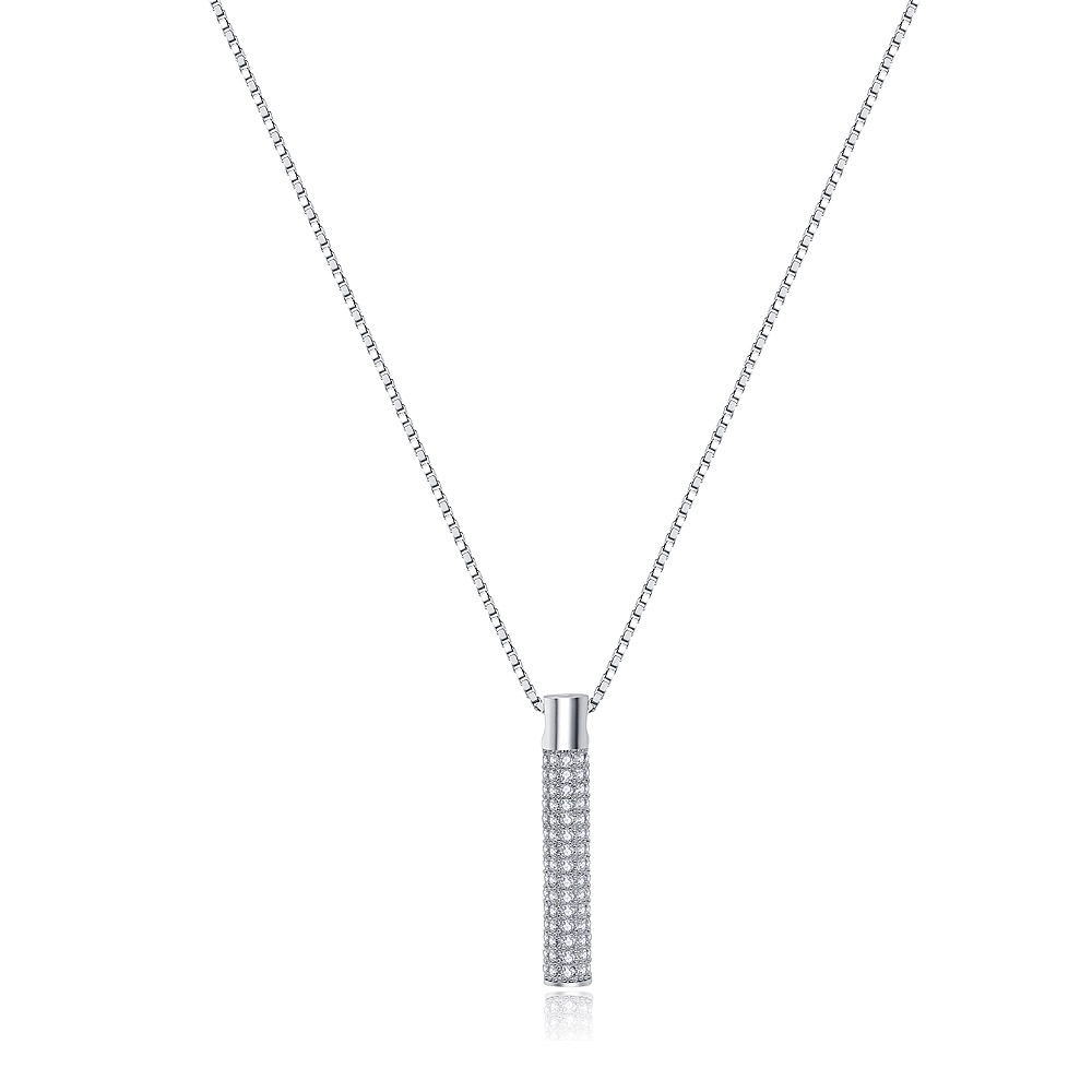 Cylinder Vertical Cubic Zirconia Bar Necklace